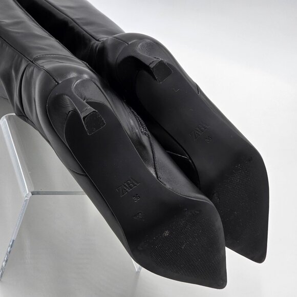 Zara Black Knee High Kitten Heel Boots - Picture 12 of 16